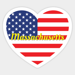 Massachusetts American Flag Heart Sticker